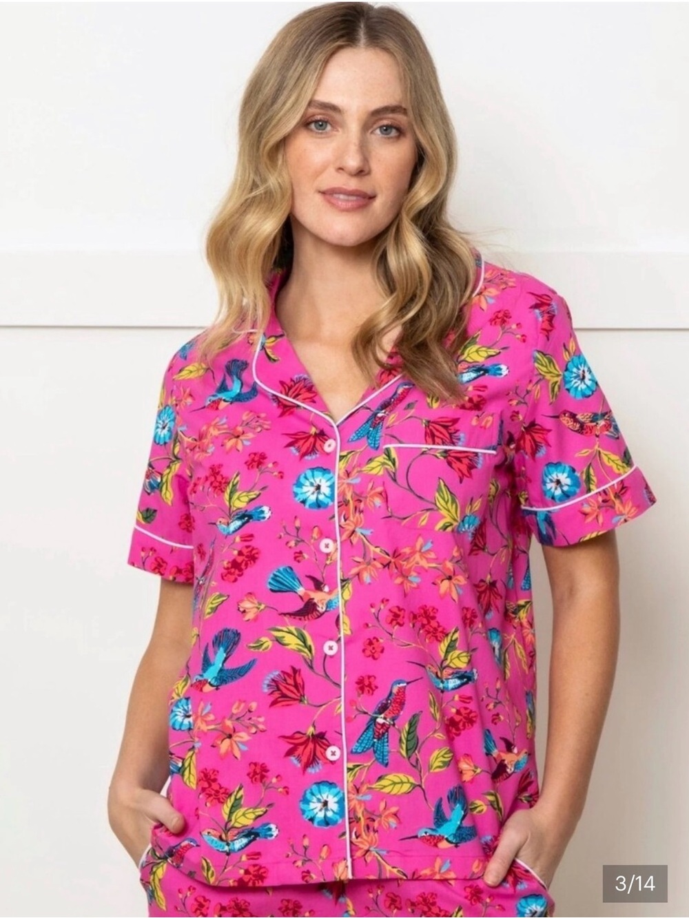 Printfresh Bright Pink Floral Hummingbird pajama set Small